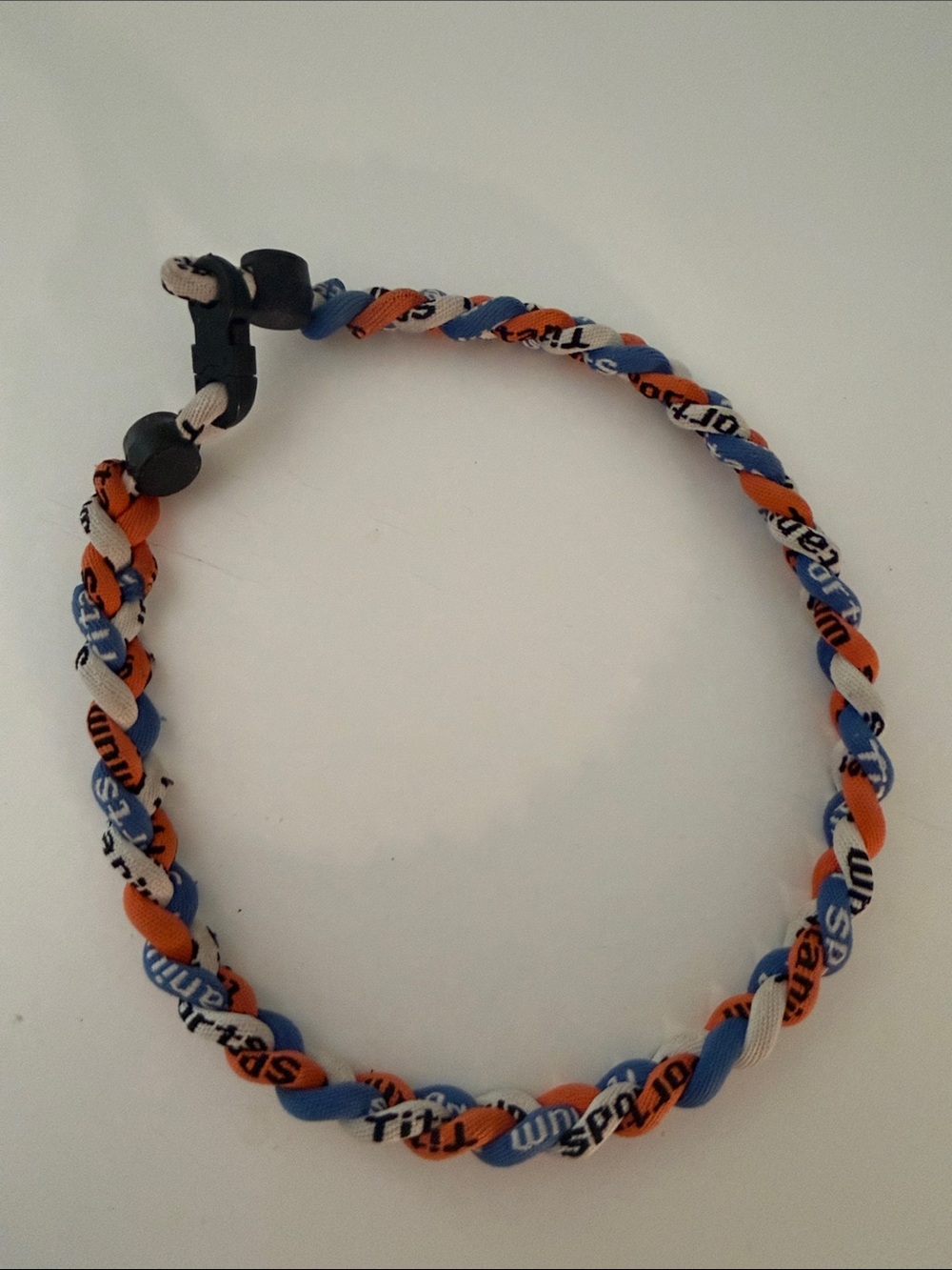 Braided Sports Cord Necklacey for Kids in Blue, Orange & White baseball